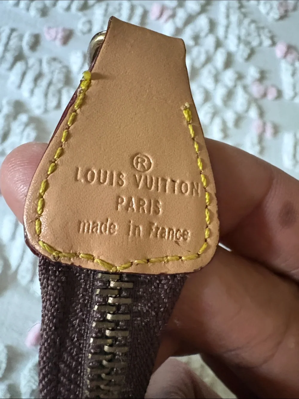 Louis Vuitton Tan Leather and Brown Canvas Key Charm with Gold Hardware